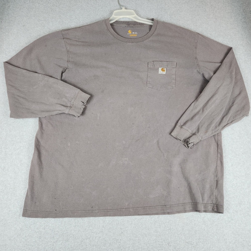 Carhartt Pocket T-Shirt Mens 3XL Tall Brown Long Sleeve Original Fit Distressed